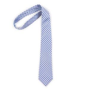 GEOFFREY BEENE light blue silk neck tie with silver / navy blue polka dots